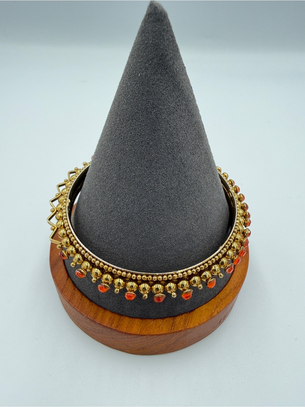 Gold-tone Women's Anklet with Orange Bead Accents